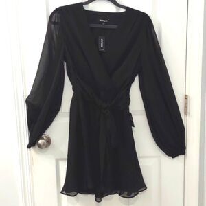 NWT Express Wrap Black Chiffon Surplice Dress Size S